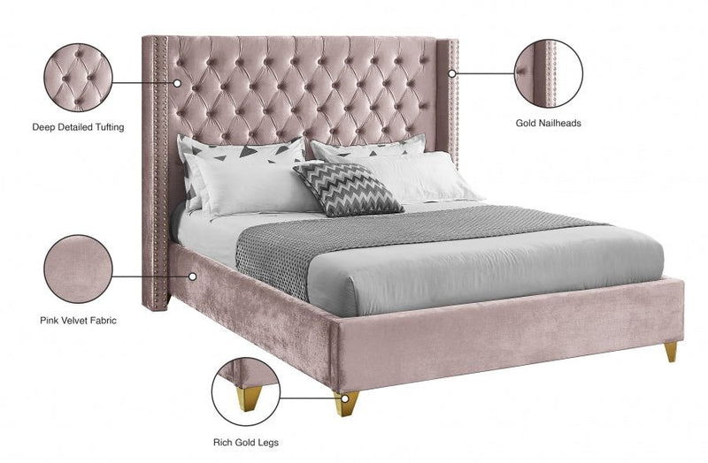 Barolo Velvet King Bed Pink - Gate FurnitureKing Bed