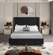 Barolo Velvet Queen Bed Black - Gate FurnitureQueen Bed