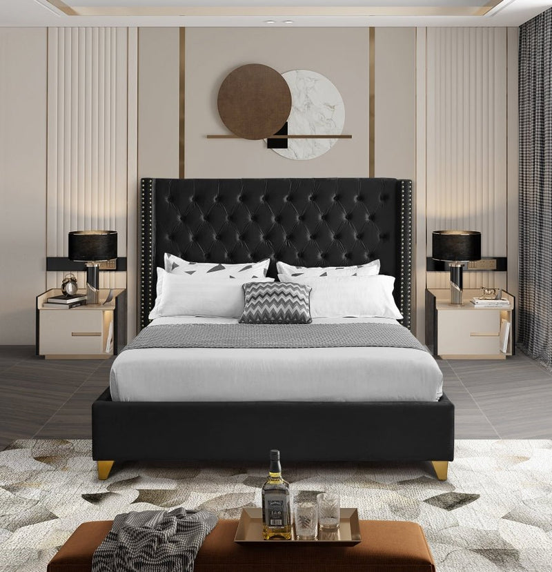 Barolo Velvet Queen Bed Black - Gate FurnitureQueen Bed
