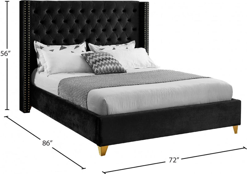Barolo Velvet Queen Bed Black - Gate FurnitureQueen Bed