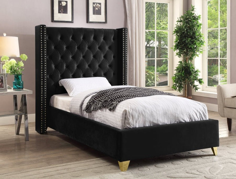 Barolo Velvet Twin Bed Black - Gate FurnitureTwin Bed