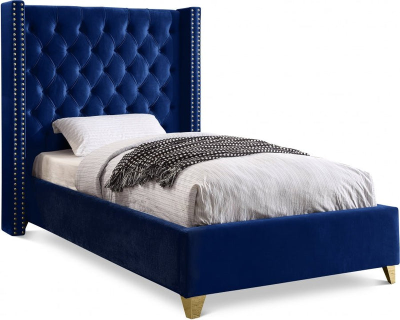 Barolo Velvet Twin Bed Blue - Gate FurnitureTwin Bed