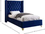 Barolo Velvet Twin Bed Blue - Gate FurnitureTwin Bed