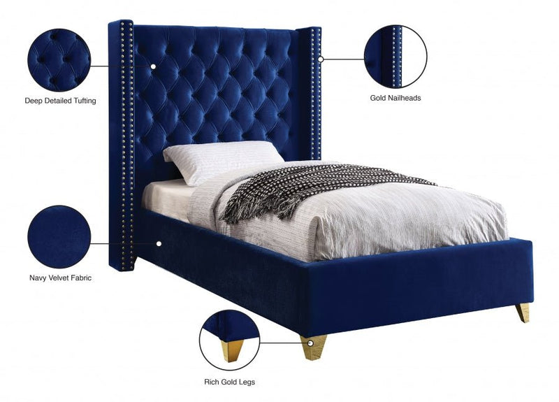 Barolo Velvet Twin Bed Blue - Gate FurnitureTwin Bed