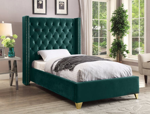 Barolo Velvet Twin Bed Green - Gate FurnitureTwin Bed