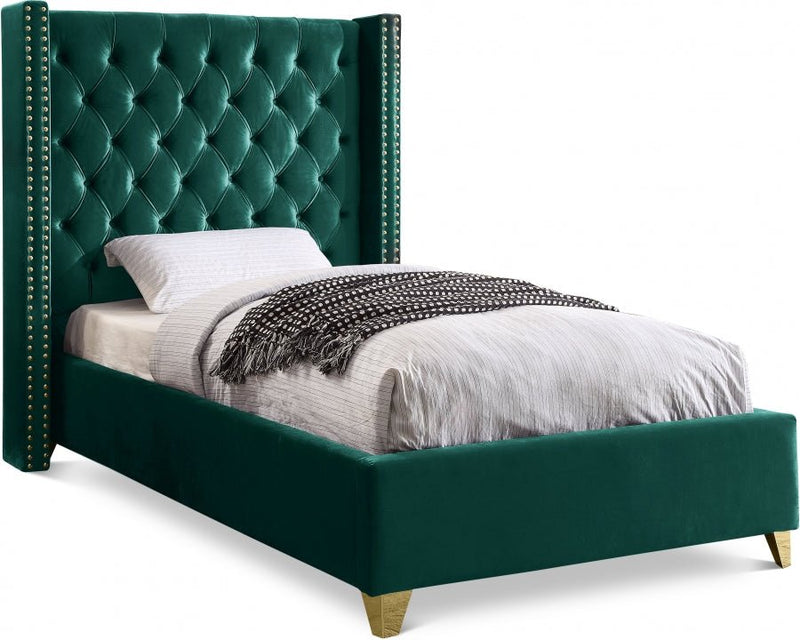 Barolo Velvet Twin Bed Green - Gate FurnitureTwin Bed