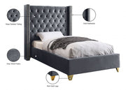 Barolo Velvet Twin Bed Grey - Gate FurnitureTwin Bed