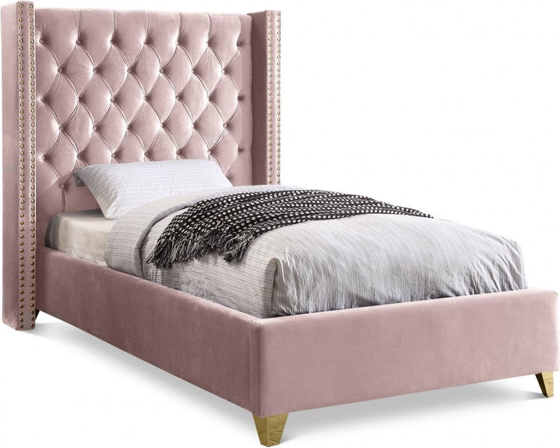 Barolo Velvet Twin Bed Pink - Gate FurnitureTwin Bed