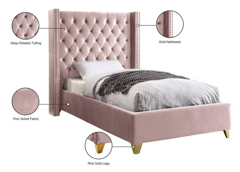 Barolo Velvet Twin Bed Pink - Gate FurnitureTwin Bed