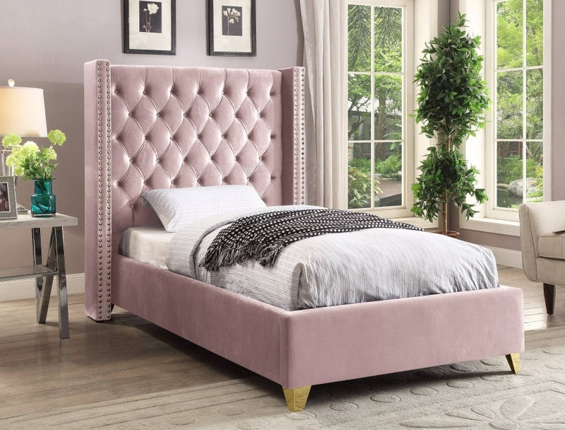 Barolo Velvet Twin Bed Pink - Gate FurnitureTwin Bed
