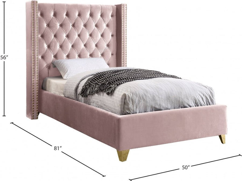 Barolo Velvet Twin Bed Pink - Gate FurnitureTwin Bed