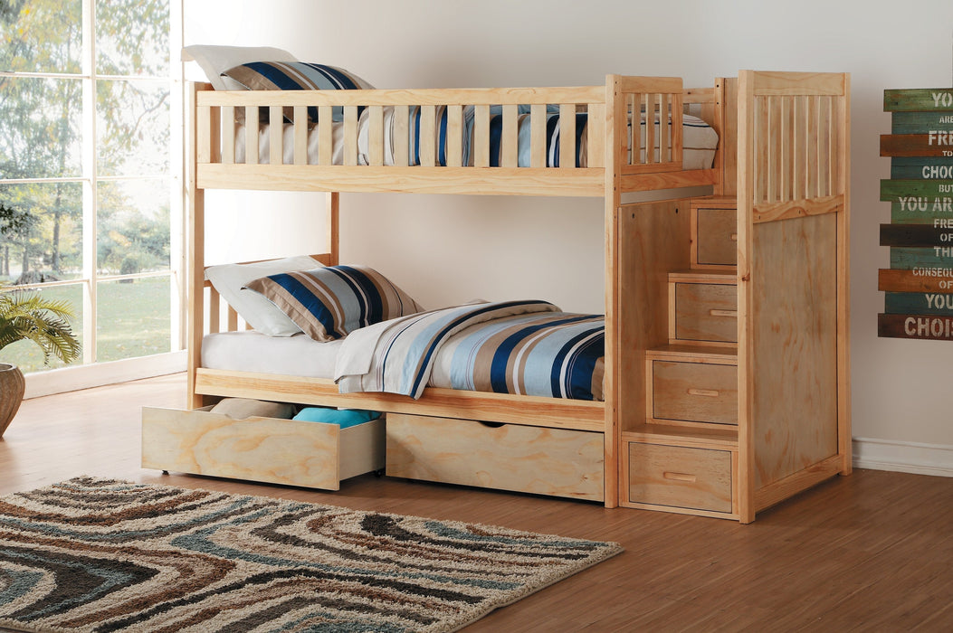 Bartly Pine Twin/Twin Reversible Step Storage Bunk Bed | B2043 - Gate Furniture