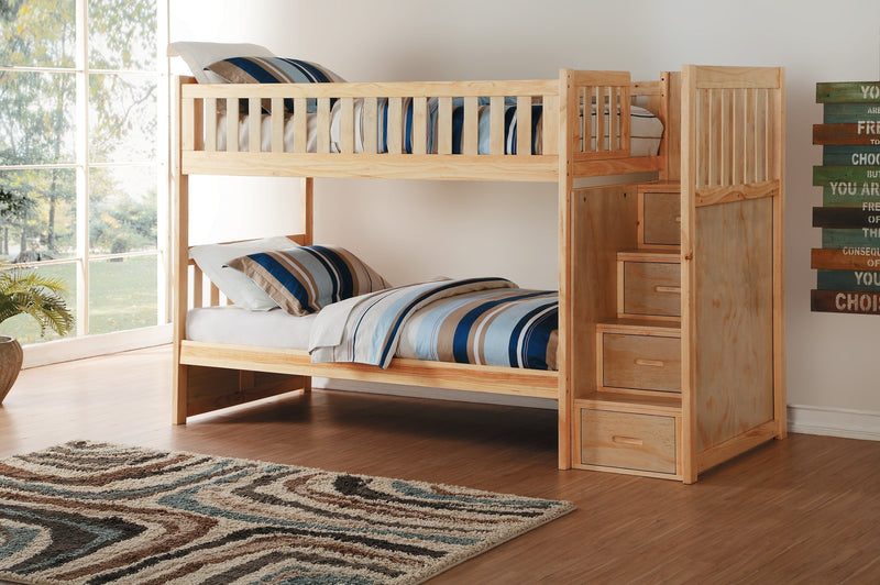 Bartly Pine Twin/Twin Reversible Step Storage Bunk Bed | B2043 - Gate FurnitureBunk Bed