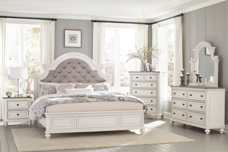 Baylesford Antique White Upholstered Panel Bedroom Set - Gate FurnitureBedroom Set