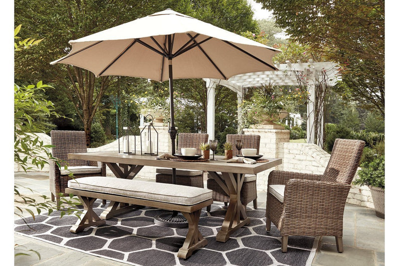 Beachcroft Beige Dining Table with Umbrella Option - Gate FurnitureDining Table