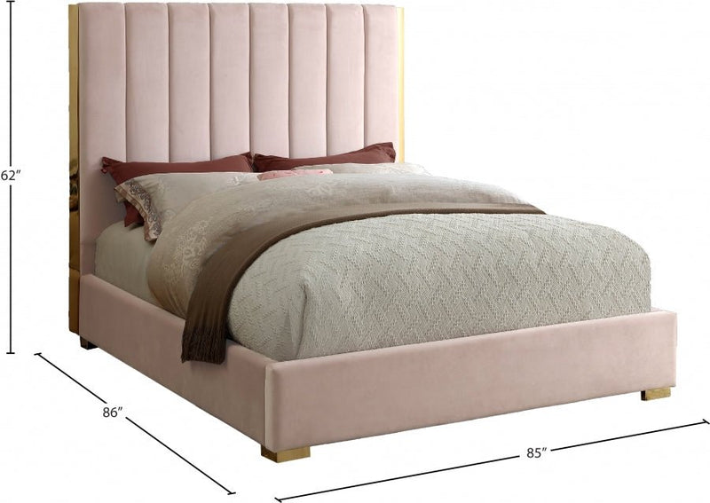 Becca Velvet King Bed Pink - Gate FurnitureKing Bed