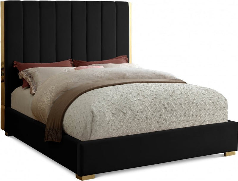 Becca Velvet Queen Bed Black - Gate FurnitureQueen Bed