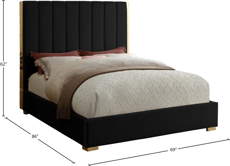 Becca Velvet Queen Bed Black - Gate FurnitureQueen Bed
