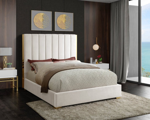 Becca Velvet Queen Bed Cream - Gate FurnitureQueen Bed