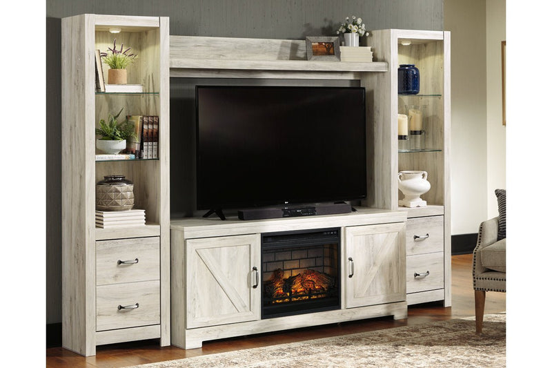 Bellaby Whitewash 4 - Piece Entertainment Center with Electric Fireplace - Gate FurnitureEntertainment Center