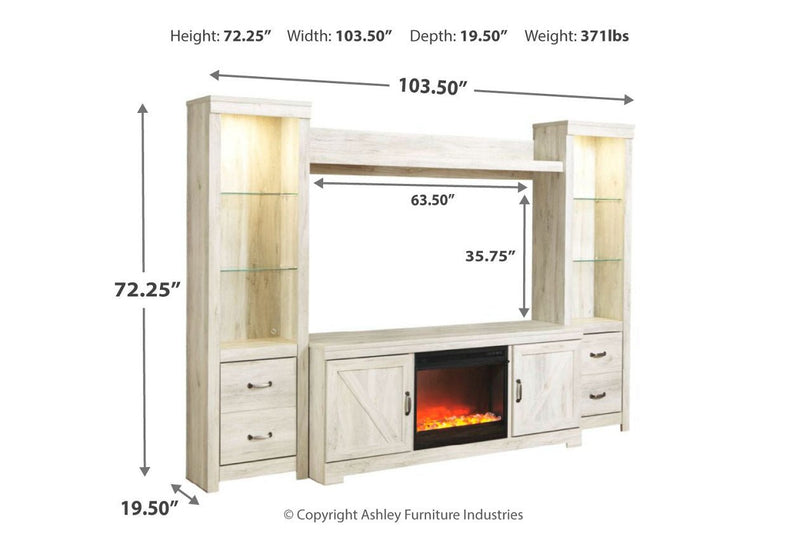 Bellaby Whitewash 4 - Piece Entertainment Center with Fireplace - Gate FurnitureEntertainment Center