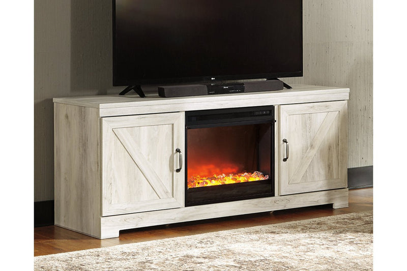 Bellaby Whitewash 63" TV Stand with Fireplace - Gate FurnitureTV Stand