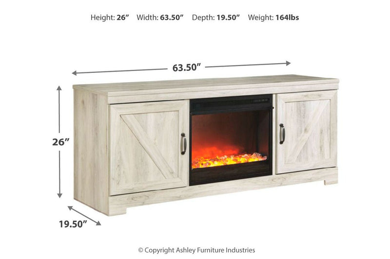Bellaby Whitewash 63" TV Stand with Fireplace - Gate FurnitureTV Stand