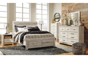 Bellaby Whitewash Queen Platform Bed with 2 Storage Drawers - Gate FurnitureQueen Bed
