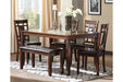 Bennox Brown Dining Table and Chairs with Bench (Set of 6) - D384-325 - Gate Furniture