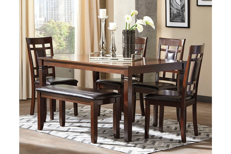 Bennox Brown Dining Table and Chairs with Bench (Set of 6) - Gate FurnitureDining Room Set