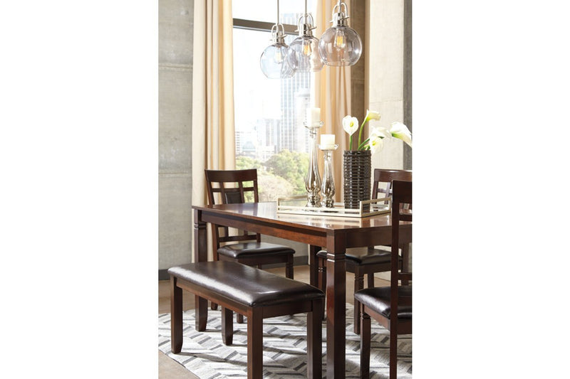 Bennox Brown Dining Table and Chairs with Bench (Set of 6) - Gate FurnitureDining Room Set