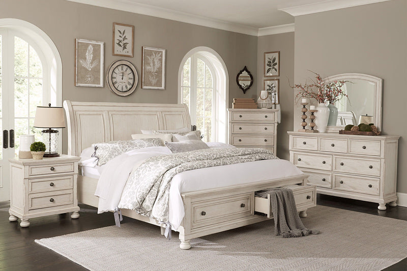 Bethel Wire Brushed White Sleigh Storage Platform Bedroom Set - Gate FurnitureBedroom Set