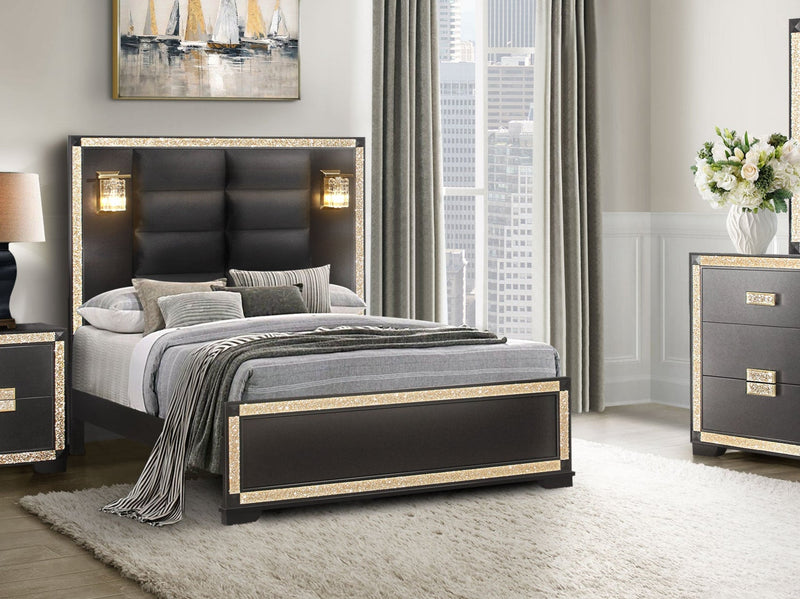 Blake Black Full Bed With Lamps - Gate FurnitureFull Bed