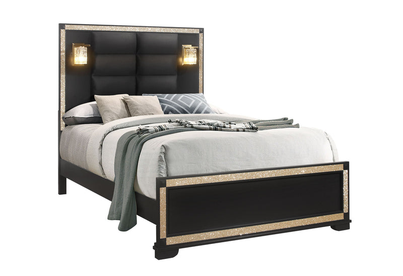 Blake Black Queen Bed With Lamps - Gate FurnitureQueen Bed