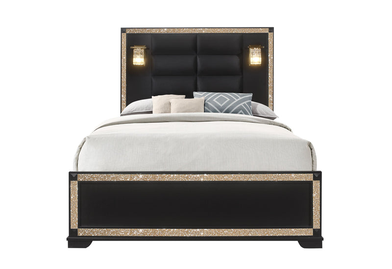 Blake Black Queen Bed With Lamps - Gate FurnitureQueen Bed