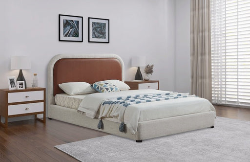 Blake Two Tone Vegan Leather and Linen Textured Fabric Queen Bed Brown - Gate FurnitureQueen Bed