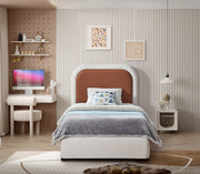 Blake Two Tone Vegan Leather and Linen Textured Fabric Twin Bed Brown - Gate FurnitureTwin Bed