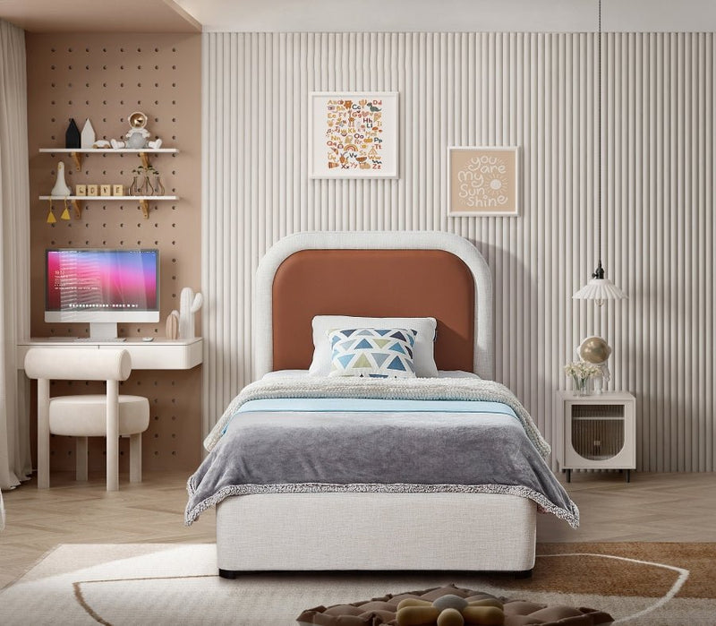 Blake Two Tone Vegan Leather and Linen Textured Fabric Twin Bed Brown - Gate FurnitureTwin Bed