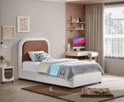 Blake Two Tone Vegan Leather and Linen Textured Fabric Twin Bed Brown - Gate FurnitureTwin Bed