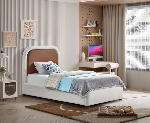 Blake Two Tone Vegan Leather and Linen Textured Fabric Twin Bed Brown - Gate FurnitureTwin Bed