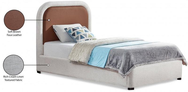 Blake Two Tone Vegan Leather and Linen Textured Fabric Twin Bed Brown - Gate FurnitureTwin Bed