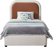 Blake Two Tone Vegan Leather and Linen Textured Fabric Twin Bed Brown - Gate FurnitureTwin Bed