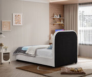 Blake Two Tone Vegan Leather and Linen Textured Fabric Twin Bed Brown - Gate FurnitureTwin Bed