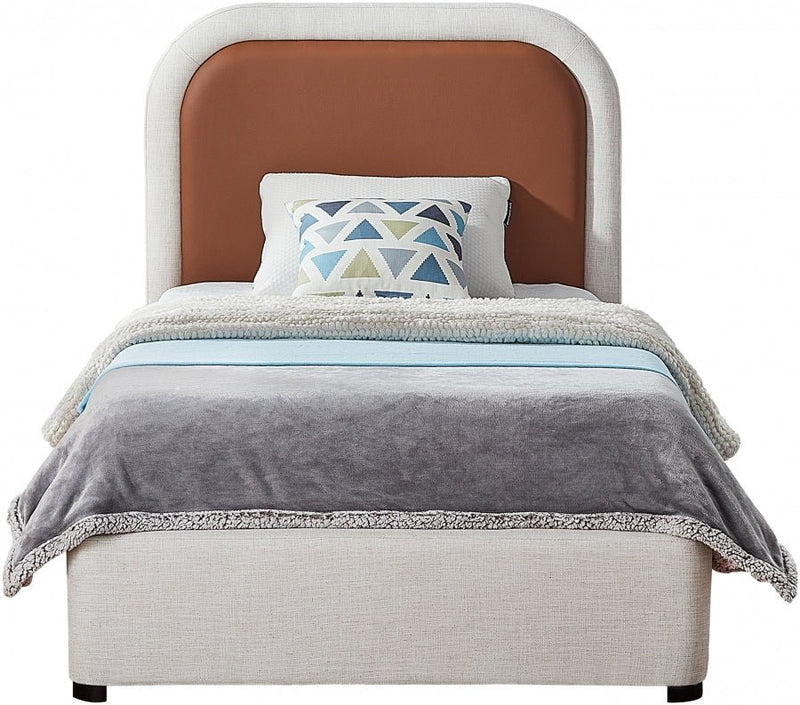 Blake Two Tone Vegan Leather and Linen Textured Fabric Twin Bed Brown - Gate FurnitureTwin Bed