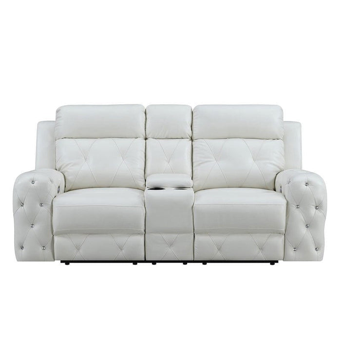 Blanche White Power Reclining Loveseat Console - U8311-BLANCHE WHITE-PCRLS - Gate Furniture