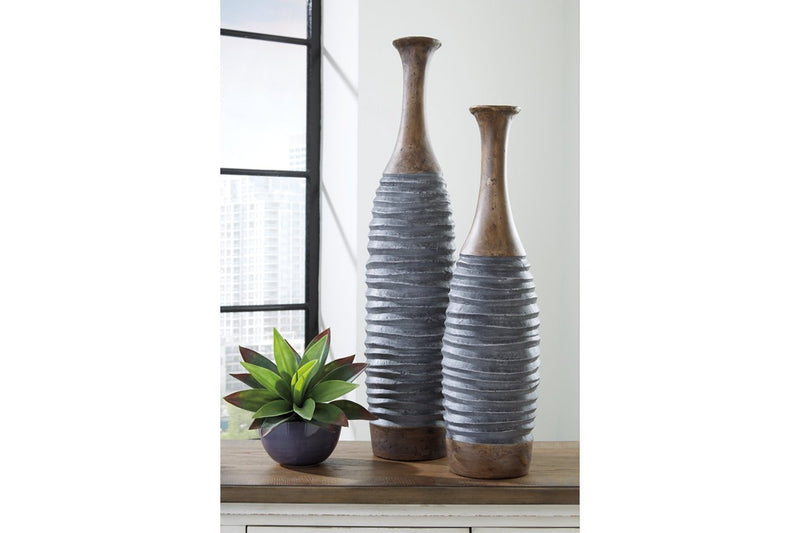 BLAYZE Antique Gray/Brown Vase (Set of 2) - Gate FurnitureVase