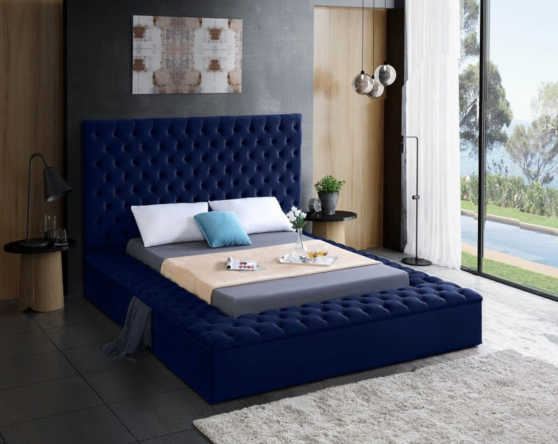 Bliss Velvet King Bed (3 Boxes) Blue - Gate FurnitureKing Bed