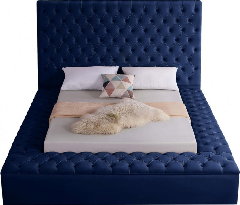 Bliss Velvet King Bed (3 Boxes) Blue - Gate FurnitureKing Bed