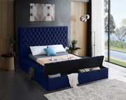 Bliss Velvet King Bed (3 Boxes) Blue - Gate FurnitureKing Bed