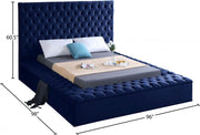 Bliss Velvet King Bed (3 Boxes) Blue - Gate FurnitureKing Bed